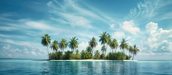 Wall Mural - Focused on nature there are coconut trees on the island with a tranquil background perfect for a copy space image