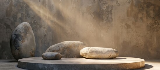 Poster - Oval podium background with stones shadows and copy space image for showcasing products