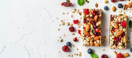 Poster - Superfood breakfast bars with a white background and copy space image