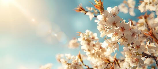 Leinwandbilder - Cherry blossom branches against a sunny blue sky providing copy space image