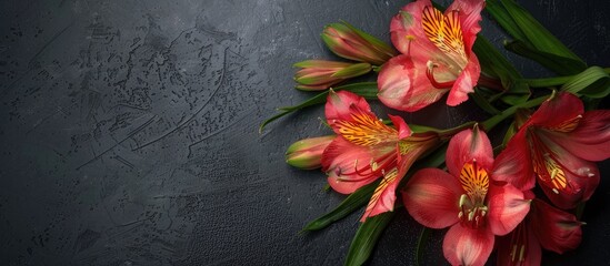 Poster - Alstroemeria also known as Peruvian lily or lily of the Incas showcased in a beautiful copy space image