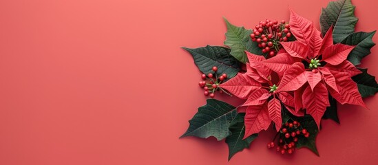 Poster - Festive Christmas decor featuring a poinsettia perfect for a holiday themed copy space image