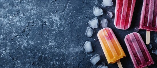 Aufkleber - Popsicles and ice cream on a dark surface with copy space image