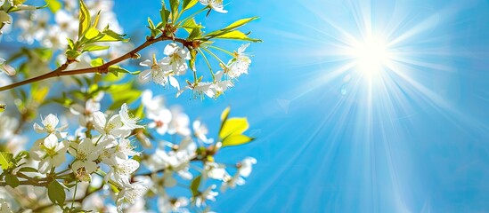 Leinwandbilder - Cherry blossom branches against a sunny blue sky providing copy space image