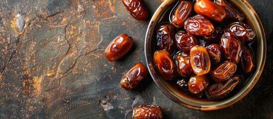Fototapete - Top down view of delicious homemade Arabic date marmalade with ample copy space image available
