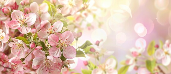 Leinwandbilder - Spring flowers blooming on an apple blossom tree backdrop with copy space image available
