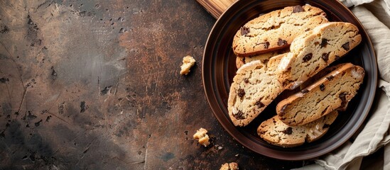 Aufkleber - Grunge background with delectable biscotti cookies displayed on a plate with copy space image