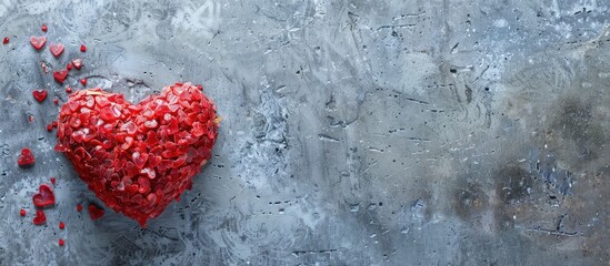 Aufkleber - A red heart shaped coconut candy displayed on a concrete background with space for adding images or text. with copy space image. Place for adding text or design