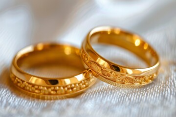 Sticker - Stunning gold wedding rings on a delicate lace background symbolizing love and commitment in a beautifully intricate setting