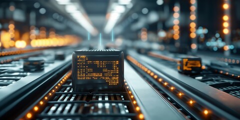 Wall Mural - data in transit: a futuristic server farm hums with activity, glowing data cubes traveling along ill