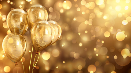 Poster - Celebration party banner with gold balloons and bokeh light background
