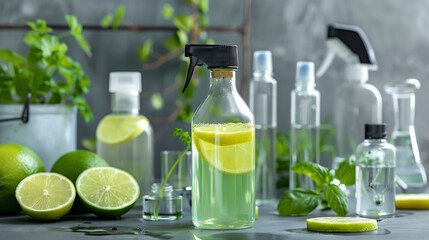 Leinwandbilder - DIY natural cleaners eco products creation kitchen lab green cleaning bottle mix recipe