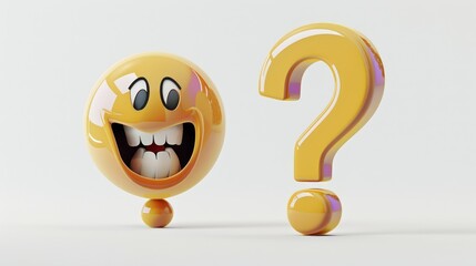 A pair of 3D-rendered question mark emojis, one looking shocked with mouth agape and the other grinning confidently, isolated on a white background