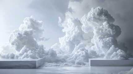 Canvas Print - abstract image of a diorama representing B2B cloud computing services, grey background 