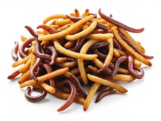 Poster - dried orange worms in a white background