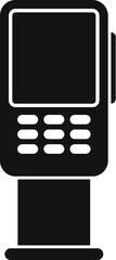 Poster - Black glyph icon representing a payment terminal standing on a base, accepting contactless payment