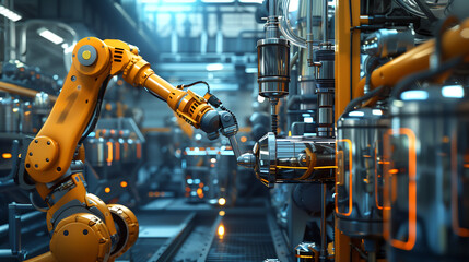 Leinwandbilder - 3d rendering, Industrial machine robotic arm automation in factory background, technology concept, digital art illustration