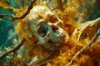 © Leo - Artistic depiction of a brain with a skull submerged in amber symbolizing preservation and cognitive processes