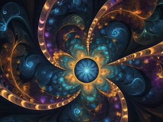 Wall Mural - abstract glowing fantasy Fractal concentric circle and wave flower