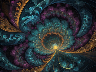 Wall Mural - abstract glowing fantasy Fractal concentric circle wave flower