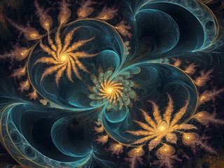 Wall Mural - abstract glowing fantasy Fractal concentric circles and wave flower