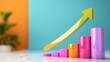 © Pixel Alchemist - Colorful bar chart with an upward arrow symbolizing growth and success in business and finance.