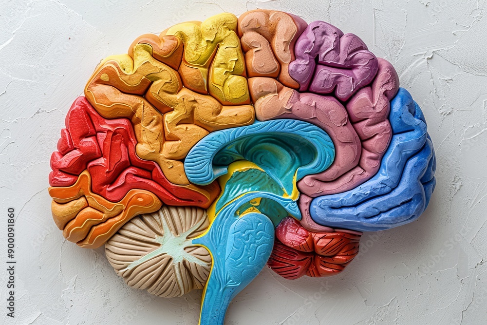 Colorful anatomical brain model highlighting scientific detail and ...