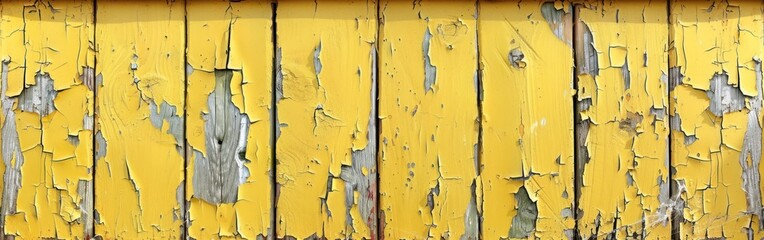 Wall Mural - Rustic Charm: Vintage Yellow Painted Wooden Texture with Exfoliated and Peeling Grunge Details