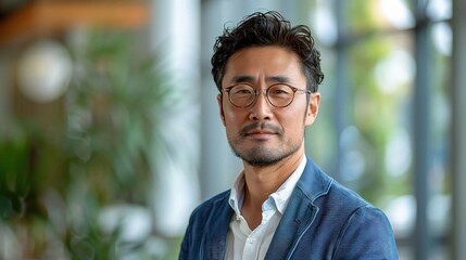 Canvas Print - Confident Asian Professional: A portrait of a confident Asian businessman in a modern office setting, exuding professionalism and approachability. 