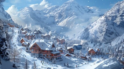 Wall Mural - Wooden house in snowy mountains