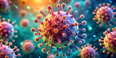 Wall Mural - microscopic view of virus infecting cancerous cell generative by ai, cancer cells, microbiology, ill