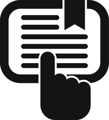 Sticker - Black glyph icon of a hand pointing an ebook reader with a bookmark