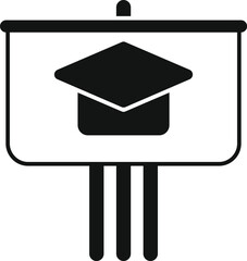 Poster - Black and white icon of a presentation board displaying a graduation cap, symbolizing education and academic achievement