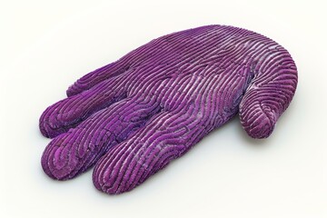 Digital illustration of a purple glove with fingerprint patterns symbolizing technology and security