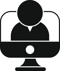 Sticker - Solid icon of a businessman attending an online meeting on a computer