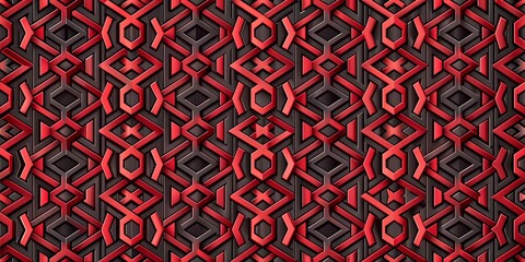 Sticker - Geometric pattern of interlocking shapes in bold black and deep red hues Creative AI, abstract, shapes