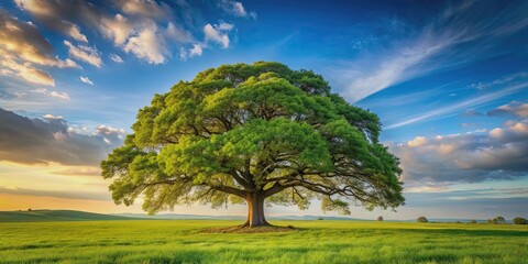 Wall Mural - Majestic oak tree standing tall in the peaceful countryside , nature, landscape, tree, countryside, rural, outdoor, environment