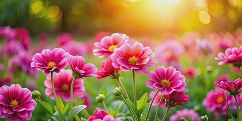 Poster - Vibrant pink flowers blooming in a garden , Botanical, Spring, Blooms, Petals, Floral, Blossom, Beauty, Nature, Pink, Garden