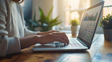 Wall Mural - A digital marketer analyzing website traffic data on a laptop