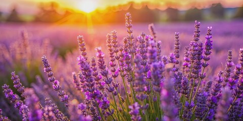 Poster - A close-up of a vibrant lavender field under the sunlight , lavender, purple, flowers, plant, nature, garden, fragrant, aroma