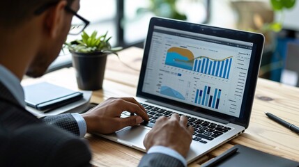 Wall Mural - A digital marketer analyzing PPC campaign results on a laptop