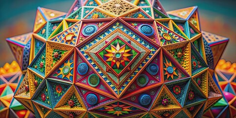 Poster - Vibrant and colorful geometric sculpture with intricate details , sculpture, vibrant, colorful, geometric, intricate