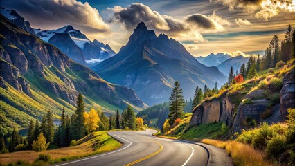 Canvas Print - Scenic winding road through the mountains with majestic views, mountain road, scenic, curvy, drive, travel, adventure