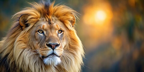 Canvas Print - Close up shot of lion's majestic head with vibrant mane , Lion, wild, animal, predator, mane, king of the jungle, wildlife