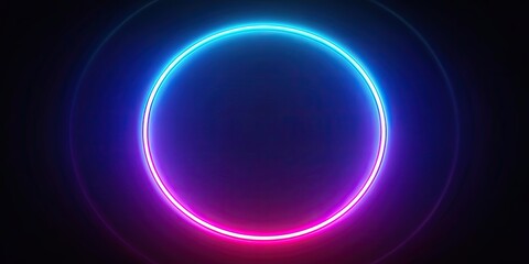 Poster - Glowing neon circle frame on dark background, neon, circle, frame, glowing, bright, vibrant, colorful, illumination