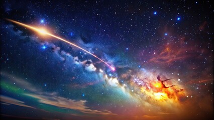 Wall Mural - shooting star meteor streaking across a colorful galaxy in the universe, beautiful, shooting star, m