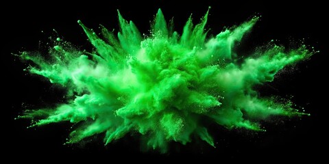 Wall Mural - Explosion of artificial green color on black background, explosion, artificial, green, color, vivid, vibrant, bright, intense