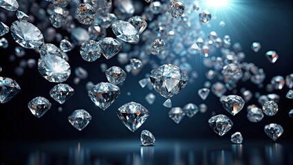 Canvas Print - rendering of brilliant diamonds falling on a dark background, sparkling, luxury, gems, precious stones, jewelry, glamour