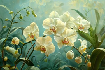 Canvas Print - Delicate White Orchids in a Verdant Embrace