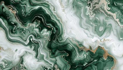 Poster - Green and white abstract painting with a marblelike appearance